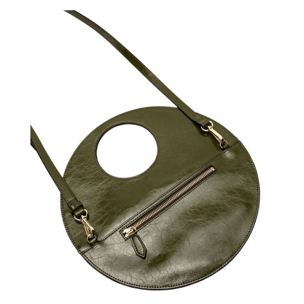 Frances Valentine Juno Round Crinkled Leather Crossbody, Green - Picture 2 of 3